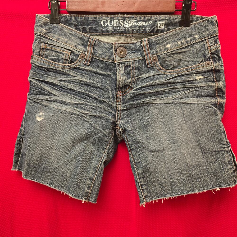 Vintage 90s GUESS Jeans Denim Cutoff Shorts Size 27 Distressed Faded Blue